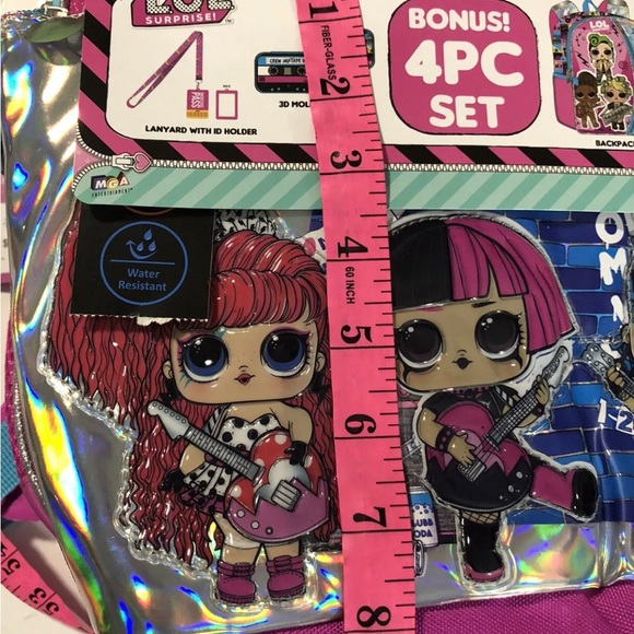 New L.O.L. Surprise! Remix 4pc. Pink Backpack 17” Lunch bag Lanyard Zip Case NWT - Picture 7 of 10